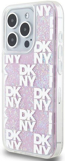 DKNY Liquid Glitter Checkered Pattern Back Cover Plastic / Silicon Roz (iPhone 15 Pro)