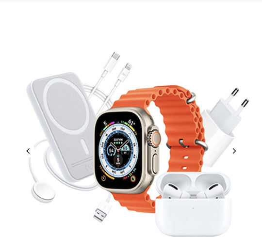 X8 Ultra Combo 49mm Smartwatch with Heart Rate Monitor (Orange)