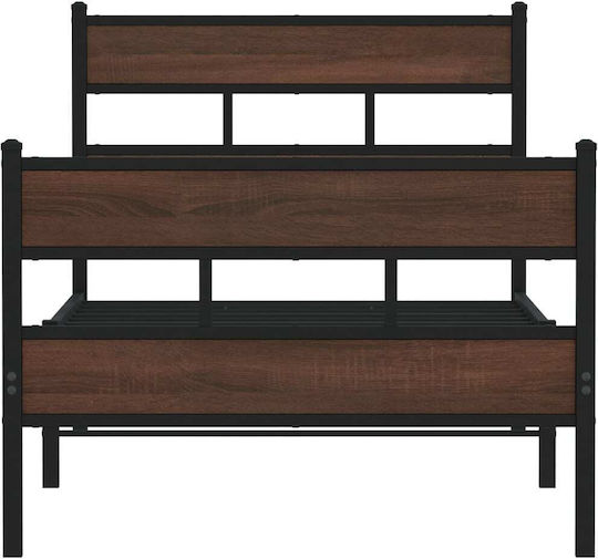 Half Double Metal Bed Brown with Slats for Mattress 107x203cm