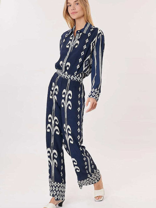 Women's Striped Long Sleeve Shirt Navy