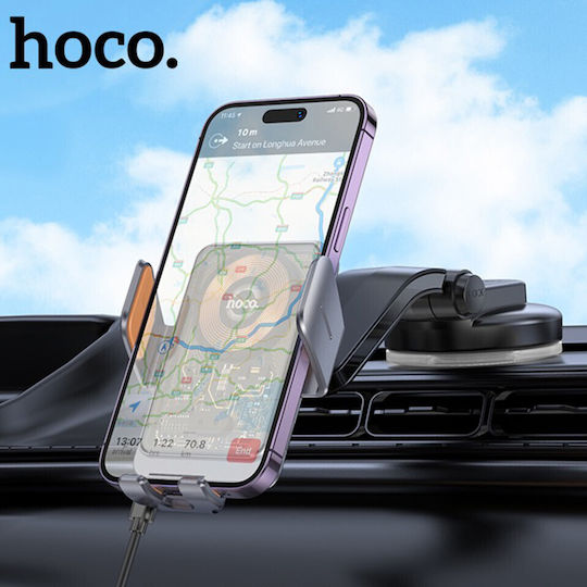 Hoco HW8 Car Mobile Mount 4.5" - 7" with Adjustable Hooks and Wireless Charging Metal Gray