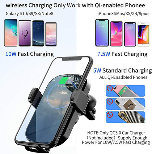 Factory Suport Auto pentru Telefon cu cârlige reglabile și Încărcare Wireless Neagră