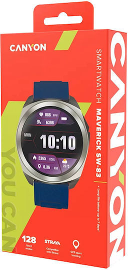 Canyon Maverick Rezistent la apă Smartwatch (Silver Blue)
