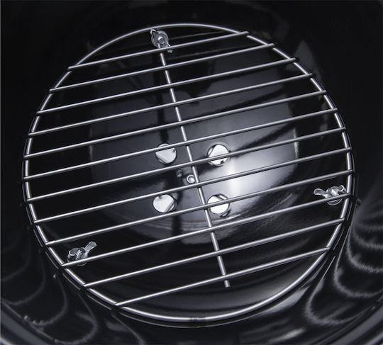 Runder Grill aus Stahl mit Chromstütze und Edelstahlablage 43x37cm Schwarz R