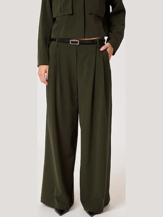 Women's High-waisted Fabric Trousers Loose Fit Rosin
