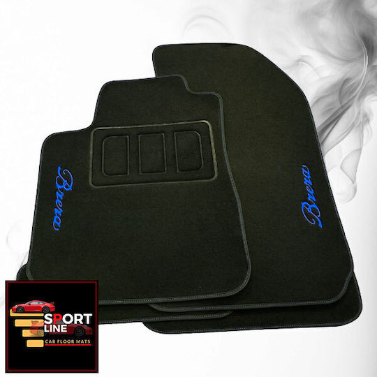 Set covorașe Alfa Romeo Brera 2005-2010 Linie Sport Negru Cu Cusături Albastre Broderie Albastră Brera 4 Bucăți