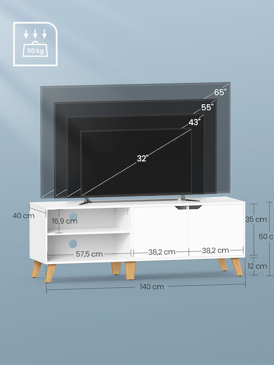 TV Stand Wooden White L140xW40xH50cm