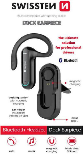 Swissten Dock Earpiece In-ear Bluetooth Handsfree Earphones with Charging Case Black