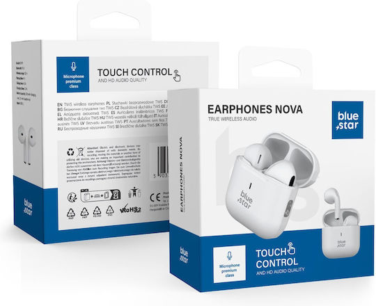 Blue Star Nova Fi5 Earbud Bluetooth Handsfree Ακουστικά με Θήκη Φόρτισης Λευκά