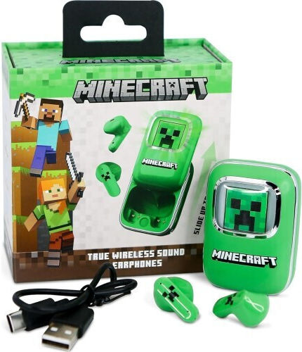 OTL Minecrarft Slide In-ear Bluetooth Handsfree Ακουστικά με Θήκη Φόρτισης Πράσινα