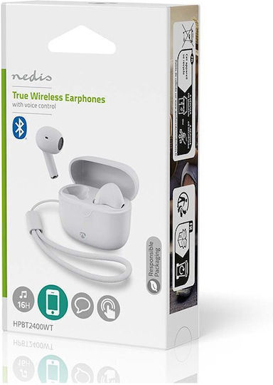 Nedis HPBT2400WT Earbud Bluetooth Handsfree Ακουστικά με Θήκη Φόρτισης Λευκά