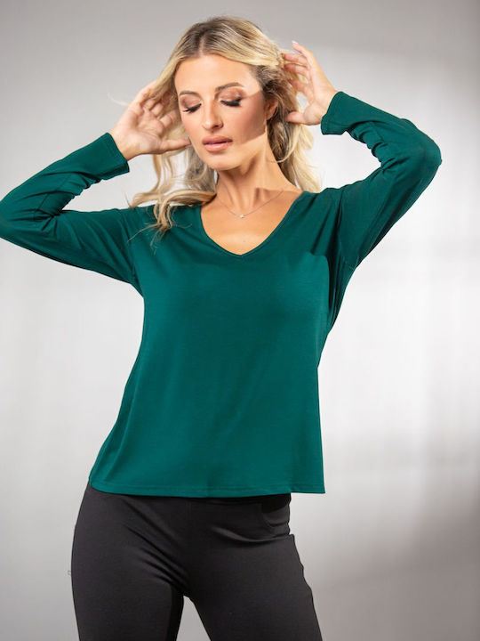 Women's Blouse with V Neckline Green