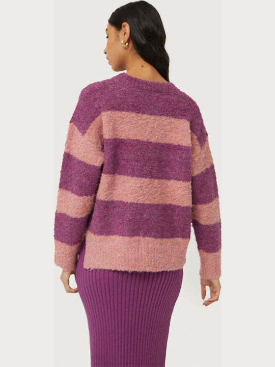 Women's Long Sleeve Sweater Striped Purple