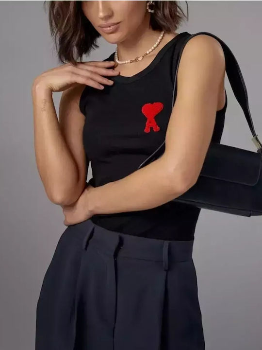 Damen Bluse Baumwolle Ärmellos Black
