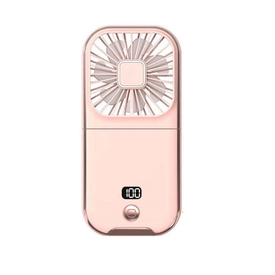 Portable Flippy Fan 3 In 1 Handheld Neck Desk 16.7 X 8 X 1.9 Cm 3 Speed Levels Usb Charging Foldable Digital Display Phone Holder Pink