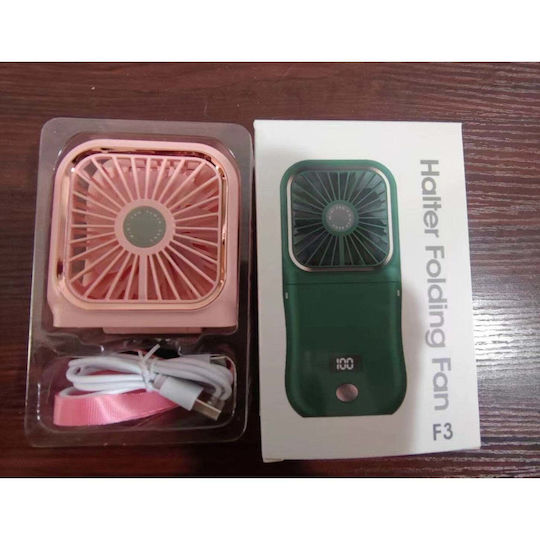 Portable Flippy Fan 3 In 1 Handheld Neck Desk 16.7 X 8 X 1.9 Cm 3 Speed Levels Usb Charging Foldable Digital Display Phone Holder Pink