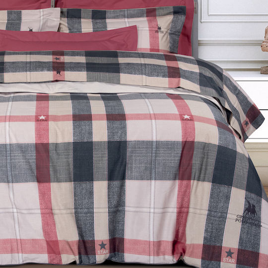 Greenwich Polo Club Duvet Cover Set Cotton Satin Queen with 2 Pillowcases 220x240 2194 Grey, Red, Beige