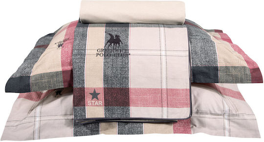 Greenwich Polo Club Duvet Cover Set Cotton Satin Queen with 2 Pillowcases 220x240 2194 Grey, Red, Beige