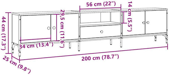 TV Stand Made of Metal & Wood Brown L200xD25xH44cm
