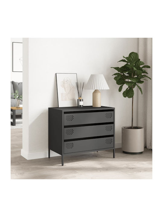 Metallic Chest of Drawers Black Velvet-Black Metal 68x39x58.5cm