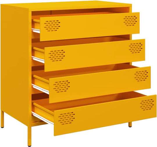 Metallic Chest of Drawers with 4 Drawers Mustard 68x39x73.5cm