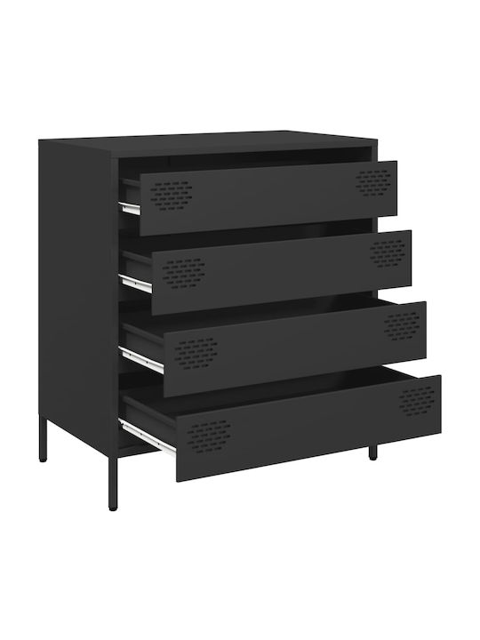 Metallic Chest of Drawers with 4 Drawers Black Velvet-Black Metal 68x39x73.5cm