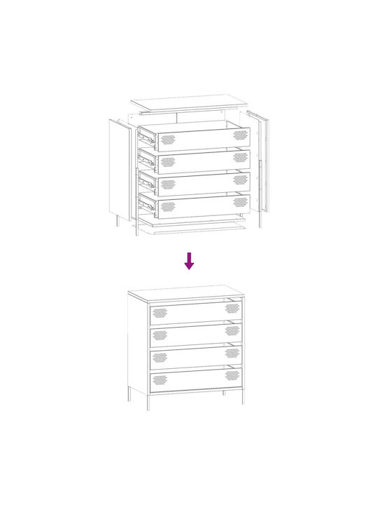 Comoda pentru Dormitor Metalică cu 4 sertare Pink 68x39x73.5buc