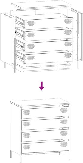 Metallic Chest of Drawers with 4 Drawers Black Velvet-Black Metal 68x39x73.5cm