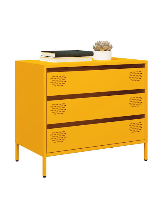 Metallic Chest of Drawers with 3 Drawers Mustard 68x39x58.5cm