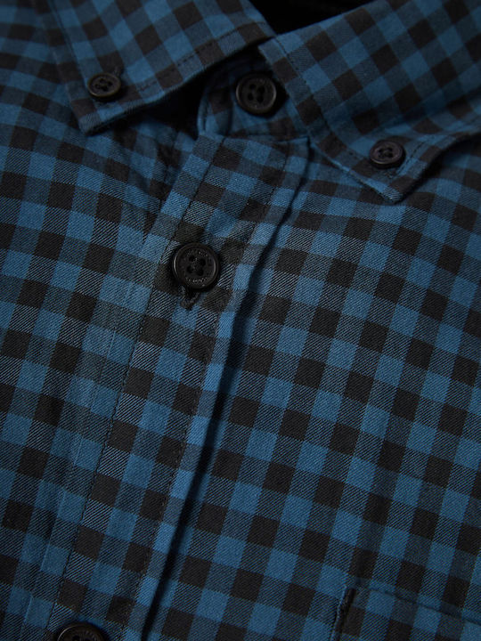 Long-sleeved Cotton Shirt Checked Blue