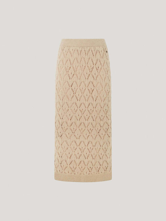 Pepe Jeans Denim Midi Skirt in Beige Color