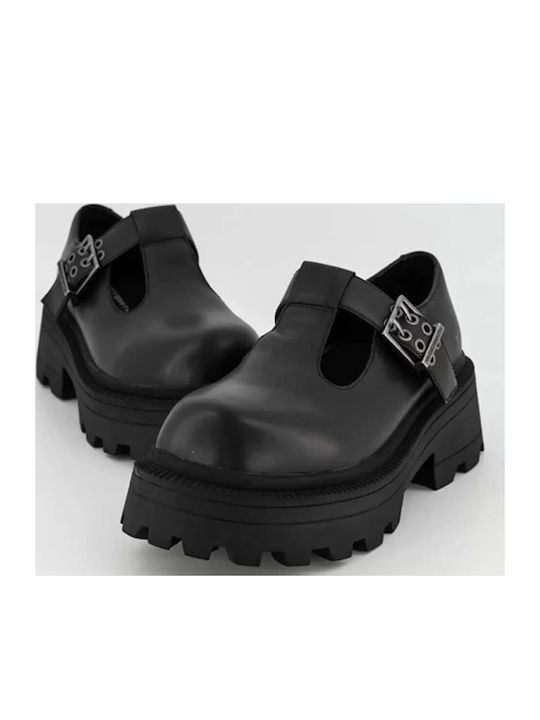 Troublemaker Leather Women's Ballerina Shoes In Black Colour