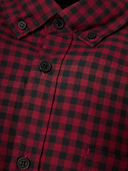 Long Sleeve Cotton Shirt In Regular Fit Checked Burgundy