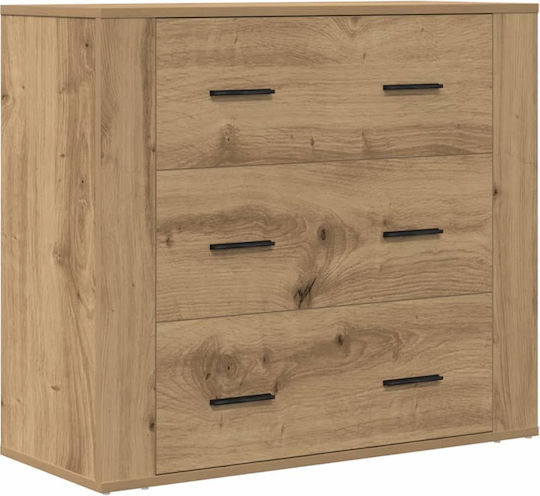 Wooden Chest of Drawers with 3 Drawers Coffee 80x33x70cm