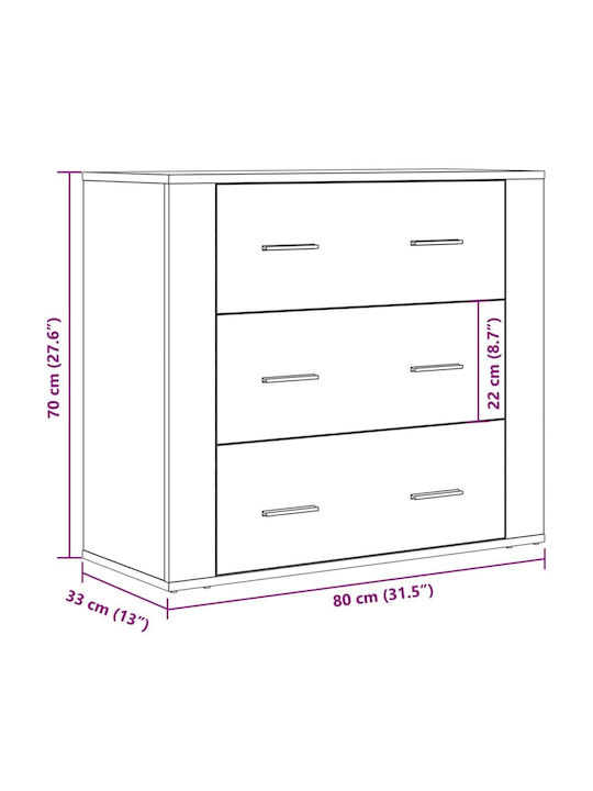 Comoda pentru Dormitor cu 3 sertare Maro 80x33x70buc