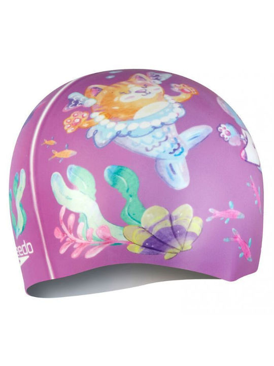 Speedo Digital Printed Cap Silicone Kids Swimming Cap Pink