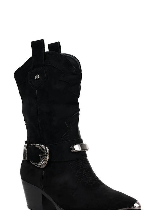 Black Western Ankle Boots with Studded Buckle