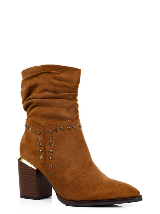 Tan Western Ankle Boots with Studs