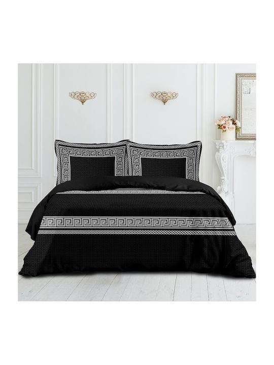 Makis Tselios Home Duvet Cover Set Cotton Satin Queen with 2 Pillowcases 240x260 Greek Era Black