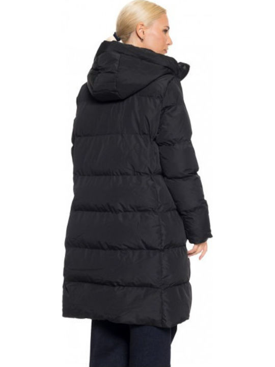 Women's Long Lifestyle Jacket for Winter with Hood Black