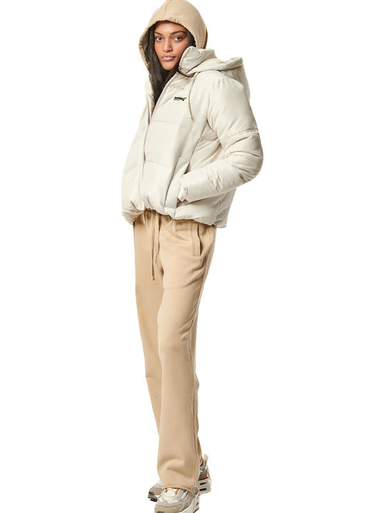 Women's Running Short Puffer Jacket for Winter Sand Beige