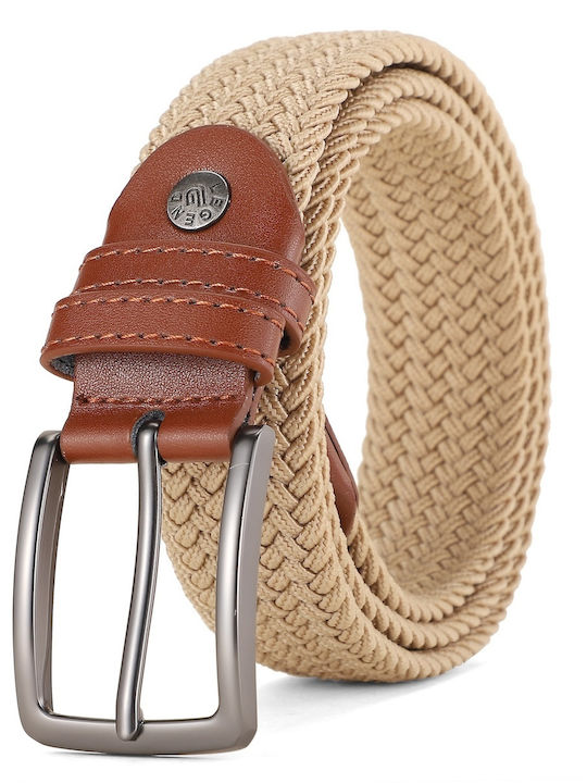 Elastische Herren Gürtel Stoff Gestrickt Beige Tan LGD-14-23-Beige Tan