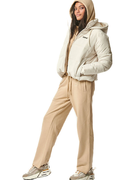Women's Running Short Puffer Jacket for Winter Sand Beige