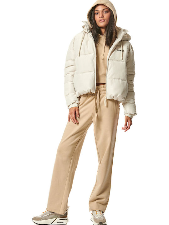 Women's Running Short Puffer Jacket for Winter Sand Beige