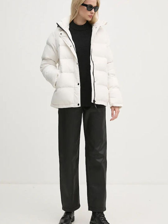 Bibi Kurz Damen Puffer Jacke für Winter Weiß