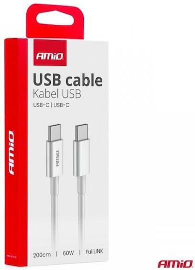 AMiO USB 2.0 Cable USB-C Male - USB-C 60W White 2m