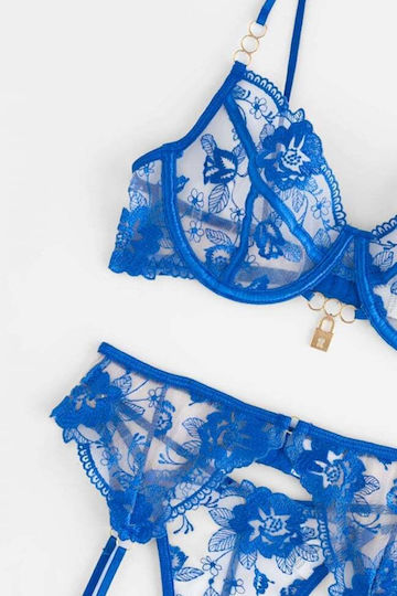 Decoro Sexy Σετ Εσωρούχων με Διαφάνεια & Ζαρτιέρες Μπλε