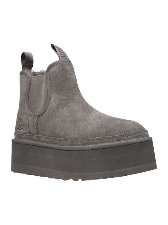 Neumel Platform Leather Women's Chelsea Boots with Medium Heel Gray