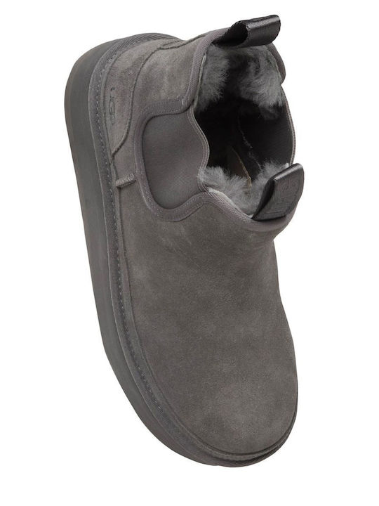 Neumel Platform Leather Women's Chelsea Boots with Medium Heel Gray