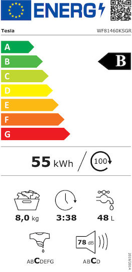 Tesla Πλυντήριο Ρούχων 8kg με Τεχνολογία Ατμού 1400 Στροφών Ασημί WF81460KSGR